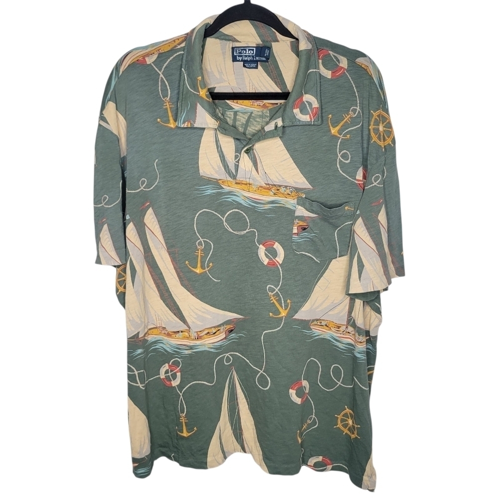 Polo Ralph Lauren Sailboats Nautical Polo Shirt Large Mac Miller Rare